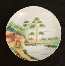 Vtg Ceramic Wall Plate Landscape Scene Hand Painted Porcelain 5.5
