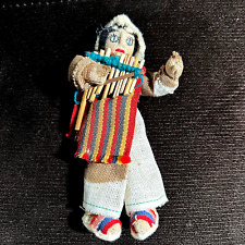 Authentic Vintage Peru Folkart Doll Hand Crafted with Pan Flute 4.5