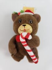 Vintage Jasco Christmas Teddies Soft flocked Tree Ornament Candy Cane with box picture