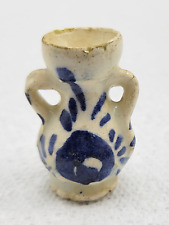 Vintage Miniature Pottery Clay Blue and White Miniature Vase Urn Jug Figurine picture
