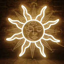 Vintage Burning Sun and Moon Neon Sign Light - 3D Boho Aesthetic Room Decor Cele picture