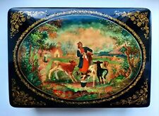 Mstera 1950's Russian Lacquer Box Social Realism Vintage Painted by hand Palekh  picture