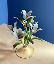 Vintage Chippy Italian Tole Metal Pale Blue Tulips Small Centerpiece 6 1/2” picture