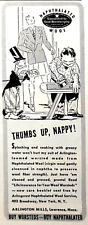 PRINT AD 1942 Thumbs Up Nappy Naphthalated Wool Arlington Mills 2.5x6 SMALL picture
