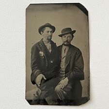 Antique Tintype Photograph Handsome Affectionate Men Sitting On Lap Gay Int picture