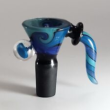 14mm Blue Ocean Wave Slide Bowl w/ HORN Thick Glass Replacement Hookah HeadPiece picture