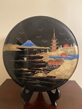 Vintage Japanese Lacquer round box with  serving inserts mountain trees design picture