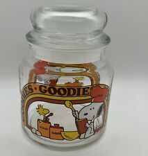 Vintage Snoopy & Woodstock Peanuts Jar Schulz Goodies Glass Canister W/ Lid 5.5” picture
