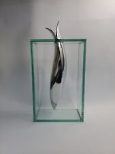 Lisa Mori for Inn Crystal Diving Whale Fish Vase Aluminum MCM Art Glass picture