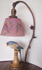 Rare Pairpoint  (1) 1920's Ribbed Reverse Painted Shade & Porcelain Parrot Lamp picture