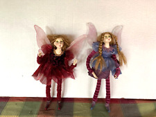 Two FAIRY GIRLS  with Wings Ornamental  11” Wire Poseable Dolls picture