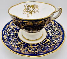 HAMMERSLEY COBALT BLUE GOLD CHERUB CHINTZ SQUARED CUP & SAUCER; VINTAGE TEACUP picture