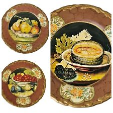 3 Raymond Waites Decor Fruit Plate With Gold Trim For TOYO Trading Co 10”  picture