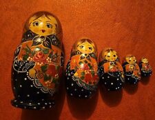 Vintage Set of 5 Russian Matryoshka  Wooden Nesting Dolls 1993 SIGNED picture