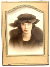 Antique Photo  Lady in Hat  Tripod Frame   12.5