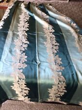 ANTIQUE BROCATELLE DAMASK CURTAIN PANELS NOT REPRO TEAL AND TAUPE BROCADE picture