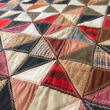Vtg Embroidered Pinwheel Quilt Twin/Full Cotton Wool Velvet Cutter? Red Tan picture
