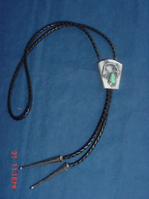 VINTAGE NAVAJO INDIAN SILVER TURQUOISE BOLO TIE WITH KOKOPELLI FIGURE picture