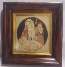 Antique Petit Point Madonna and Child Beautiful Frame 19th Century Petit Point picture