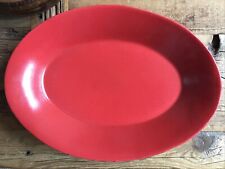 Large Pottery Bowl Vintage Red Mexican Platter Crimson Oval Dish Ceramic Tray picture