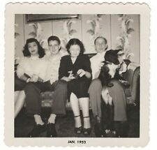 Two Pretty Women Smoking Sitting On Couch With Men Dog Rockabilly 1950s Snapshot picture