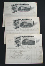 #54 - 3 old 1903 MISSOULA MERCANTILE CO. MONTANA pictorial billheads WATER CO picture
