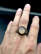 Antique old Silver Brass Bronze Ancient Rare Intaglio Crystal Stone Ring picture