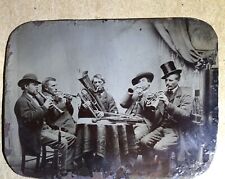 Rare 1860s Tintype Photo Group of Musicians at Table Playing Music Instruments  picture