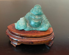 Vintage Small Reclining Jade Buddha on Rosewood Stand picture