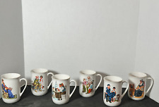 Set of 6 Norman Rockwell Museum Coffee Mugs, Cups White / Gold Trim Vintage 1982 picture