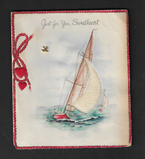 vtg 1948 Hallmark embossed silver Bird Greeting Sweetheart Valentine Card Sail picture