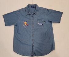 Vintage Women's Disney Winnie the Pooh Embroidered Denim Button Up Shirt Size XL picture