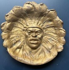 Antique Native American Indian Chief Desk Tray Figural Bronze Plate picture