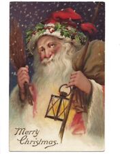 c1910 Merry Christmas Santa Claus Lantern Embossed Postcard AWESOME HANDWRITING picture