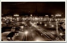 Stockholm Motiv Fran Slussen Sweden Night Lights Buildings RPPC Photo Postcard picture