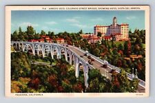 Pasadena CA-California, Bridge, Hotel Vista Del Arroyo, Vintage c1935 Postcard picture