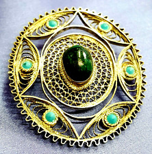 Broach 925 silver Signed filigree Signature of Israel set with Turquoise stones. picture