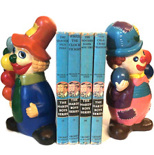 CLOWN FIGURINES BOOK ENDS HEAVY HAND PAINTED 1980 VINTAGE 8.5