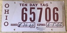 1966 Temporary 10 Day Cardboard ￼Tag Ohio License Plate Perrysburg ￼INV-P1159 picture