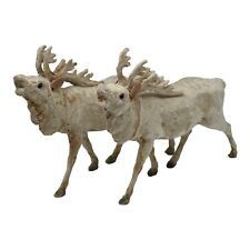 2 Vintage Large Beige Velvet Reindeer Buck Christmas Figurines Felt Ears 10.5” picture
