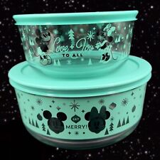 Pyrex Disney Holiday Mickey and Minnie Mouse Set 2 Glass Food Container Box picture