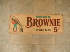 OLD METAL EMBOSSED SIGN DRINK BROWNIE IN BOTTLE 5 CENTS SODA ELF PIXIE STORE AD picture