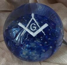Vintage Masonic Blown Glass Paperweight, Compass & Square, Blue & White picture