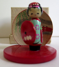 Vintage KOKESHI Doll On Platform w/Backdrop Mint in Box picture