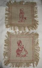 PR Victorian 19C REDWORK EMBROIDERY Fringed Flax 7