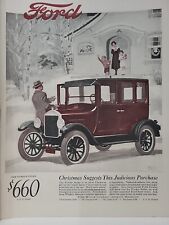 1925 Ford Automobile Christmas Fordor Sedan Print Ad Colliers red Snow Detroit picture