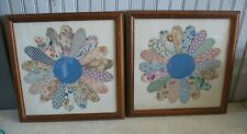 PR Vintage Quilt squares Flower Pinwheel feedsack material Framed textile art picture