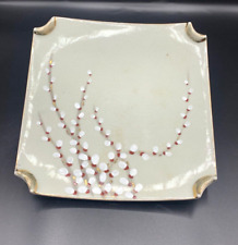 Vintage Japanese Square Ceramic Crackel Glazed Cherry Blossom Decorator Plate picture