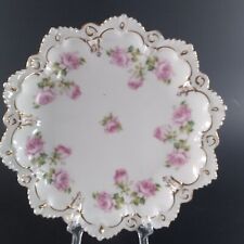 Antique Moritz Zdenkauer Porcelain Plate White w Pink Floral Gold Gilt Austria picture