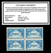 1954 - COLUMBIA UNIVERSITY -  Block of Four Vintage U.S. Postage Stamps picture